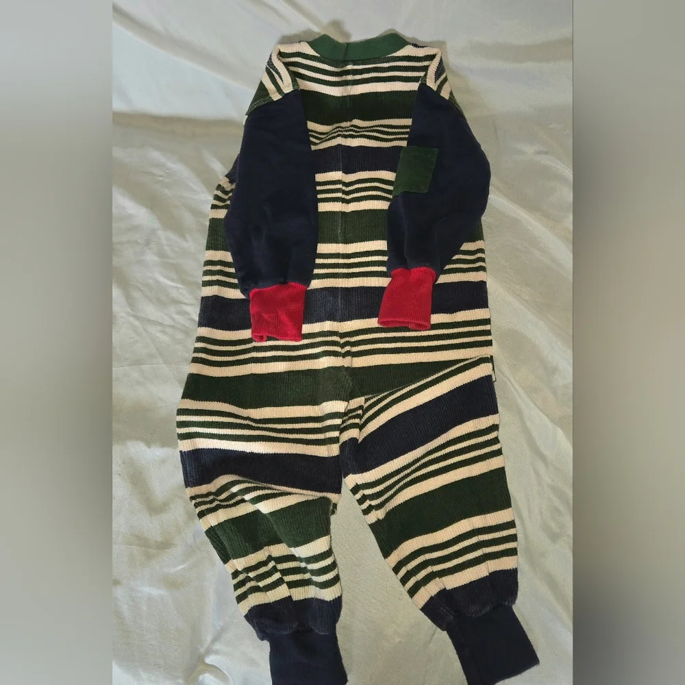 Gymboree Boys Vintage Rainbow Tag Green and Navy Striped Kids Footie